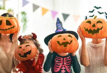 Family with pumpkins