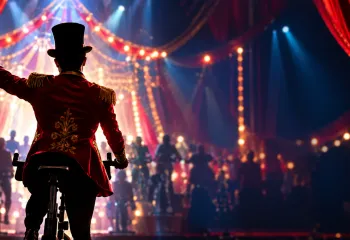 an AI image featuring a circus performer in an indoor cycling class