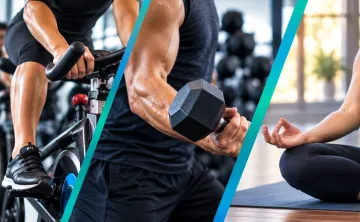 Picture of cycling, dumbbell and yoga